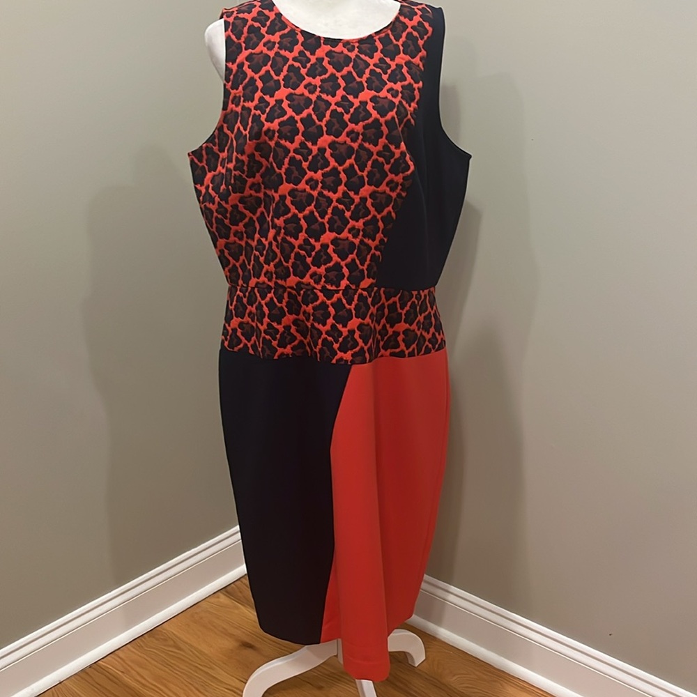 Ann Taylor Patchwork Navy Red Animal Print Dress